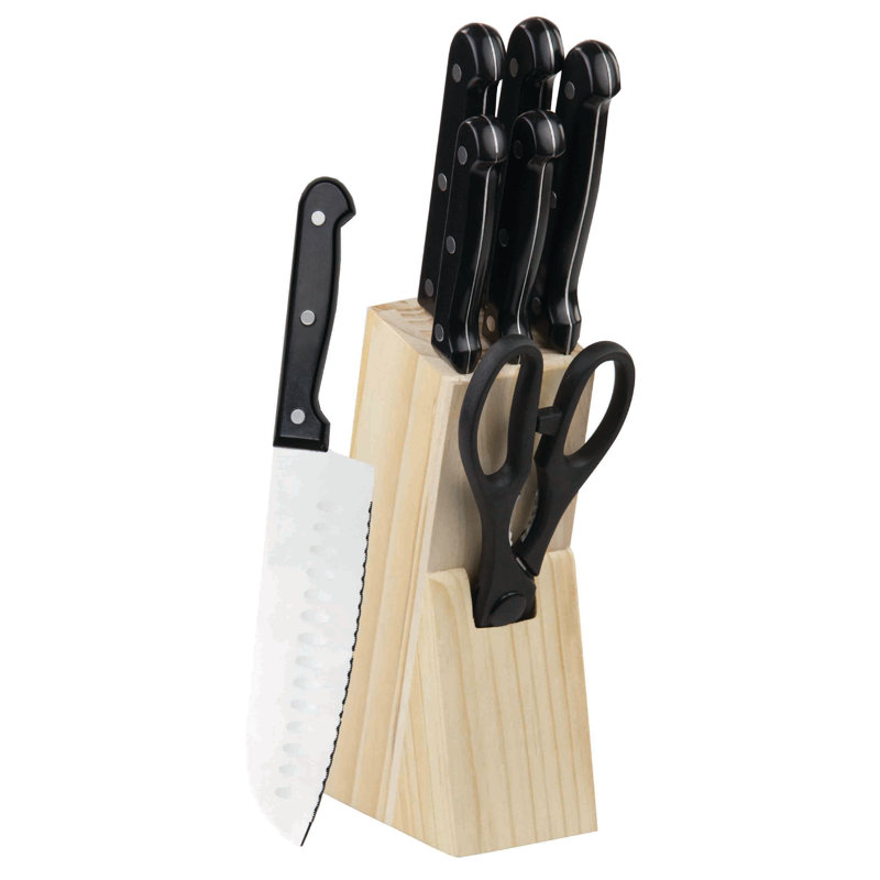 Symple Stuff Coston 7 Piece High Carbon Stainless Steel Knife Block Set, Black