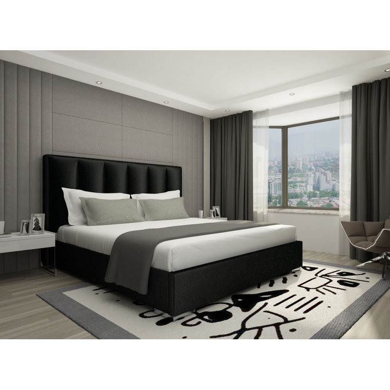 Almanzar Tufted Upholstered Velvet Bed, Queen, Black