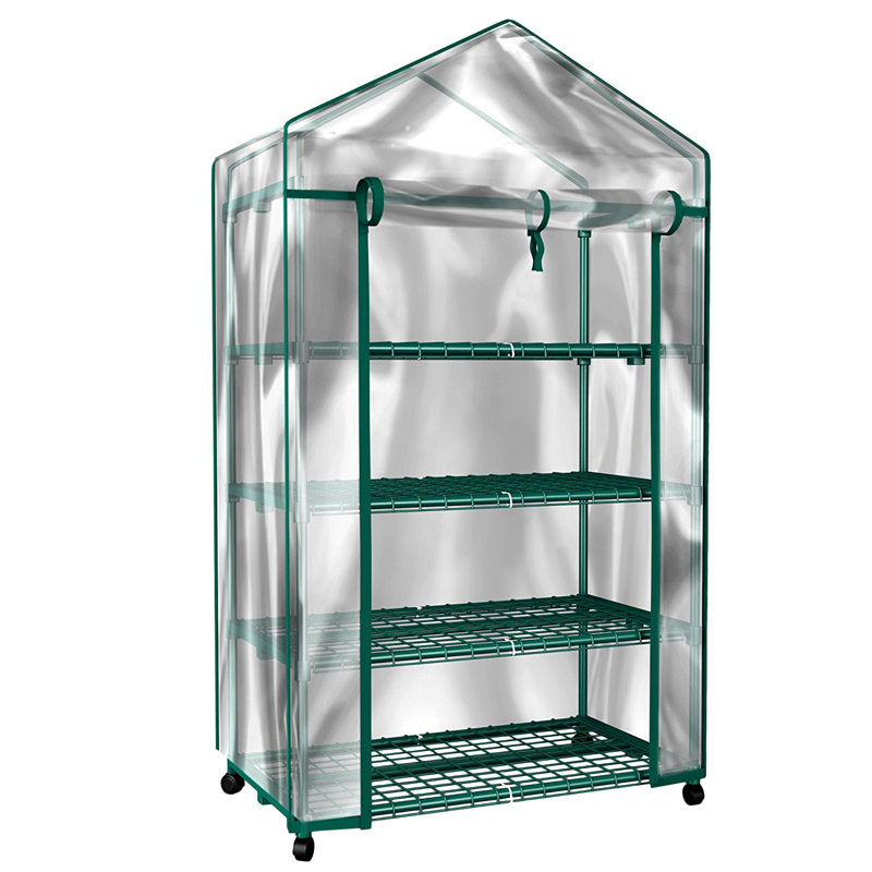 Green 4-Tier Portable Mini Greenhouse with Clear PVC Cover