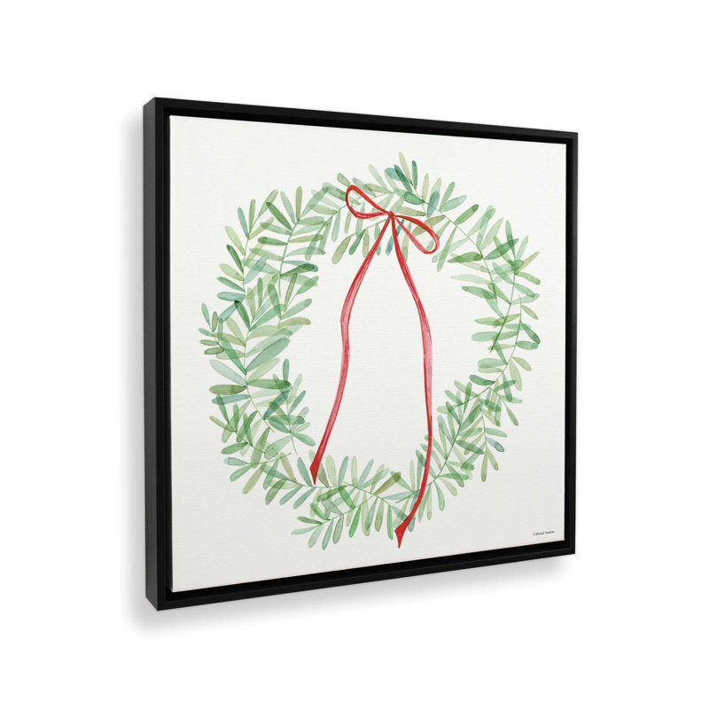 «Christmas Wreath» par Rachel Nieman, reproduction d'art, L 30 po x H 30 po, Noir, Toile avec cadre
