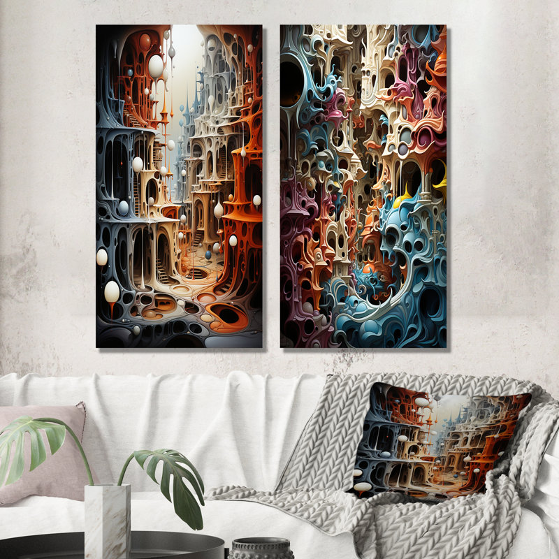 Surréalisme, couleurs chaotiques, ensemble d'art mural sur toile surréalisme, H 40 po x l 41 po, Toile tendue