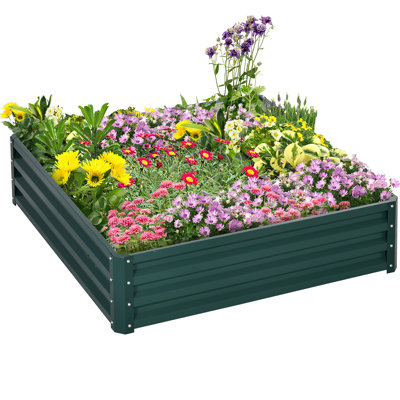 Lit de jardin surélevé galvanisé, boîte à fleurs en métal 4 pi x 4 pi x 1 pi, pour faire pousser des légumes, des fleurs, des herbes et des plantes grasses