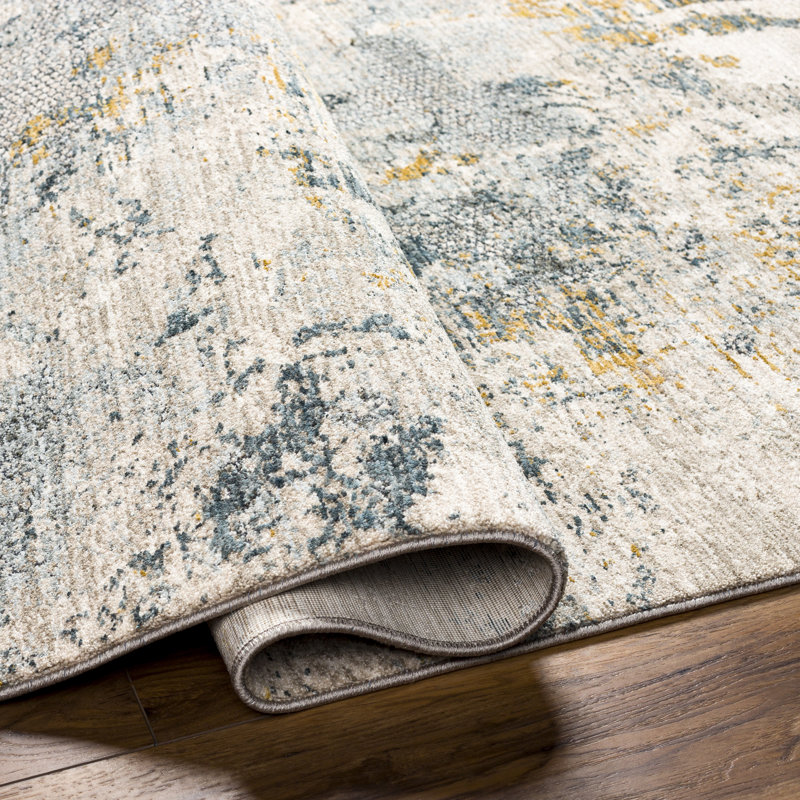 Abstract Machine Woven Polyester Area Rug in Beige/Blue/Orange, Rectangle 7'10" x 10'3"