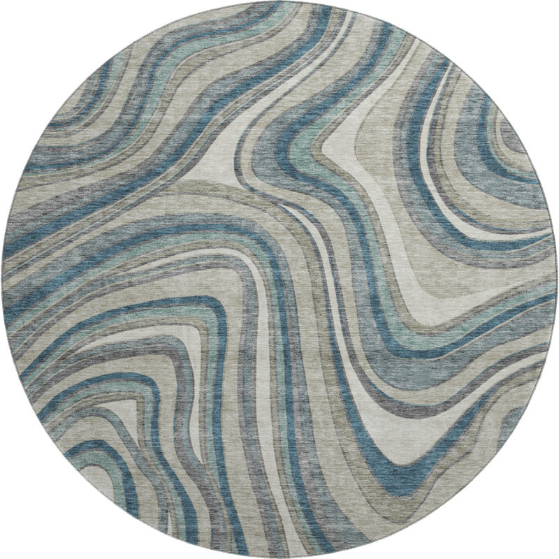 Premium Machine Washable Prisco Teal Rug, Round 8'