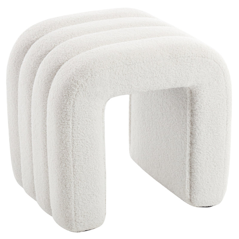 Rienna 19.3" W Channel Tufted Upholstered Ottoman, White Teddy