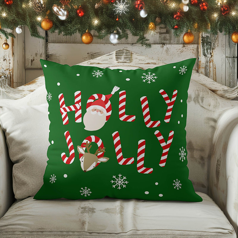 Coussin Holly Jolly, Vert, Carré 16 po