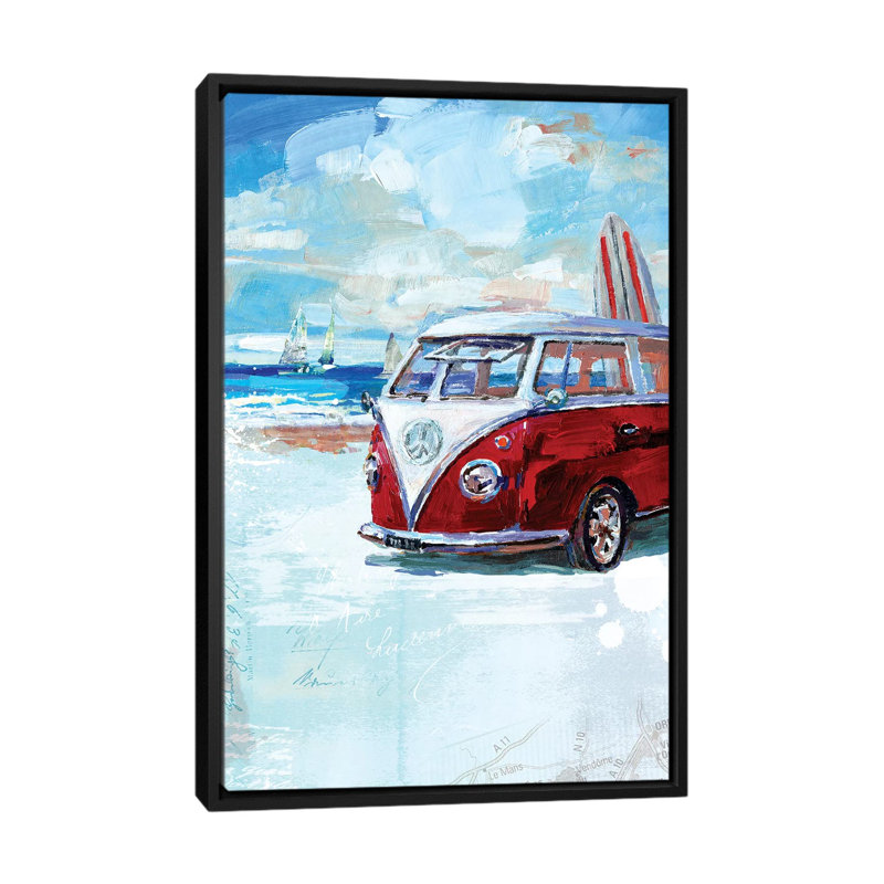 « camper van », reproduction sur toile, H 26 po x l 18 po x P 1,5 po, Toile avec cadre noir, Pas de tapis
