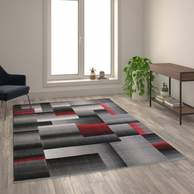 Abbie-May Red and Gray Modern Geometric Style Color Blocked Indoor Area Rug