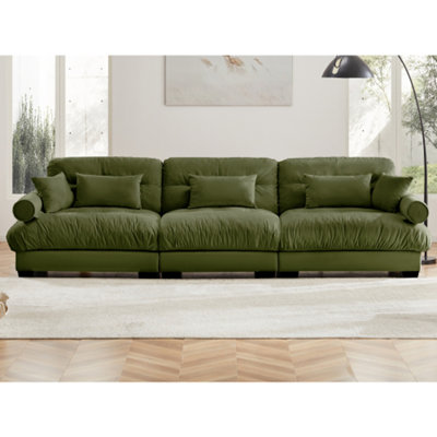 Extra Large  3 Seat Modern Velvet Sofa, Oversize Sofa, Clould Like Comfortable Seat and Back Support, With Waist Pillows and Throw Pillows