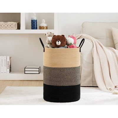 Large Woven Cotton Rope Laundry Hamper & Storage Basket - Boho Design