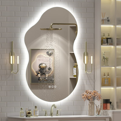  Wayfair Basics® UL Certified LED Anti-Fog Tempered Glass Irregular Bathroom/Vanity Mirror 