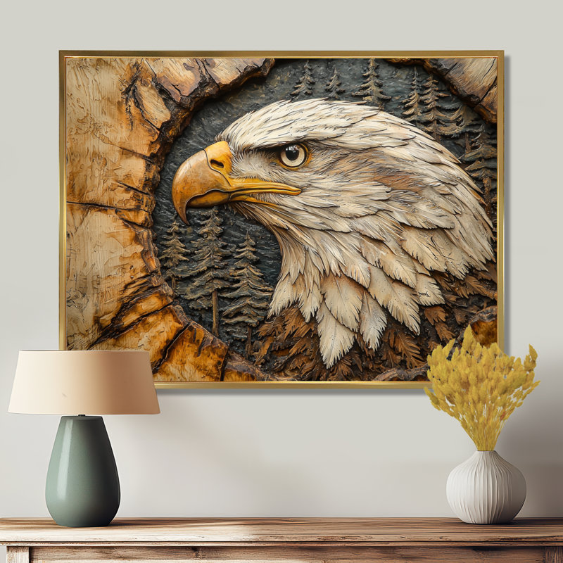 Giany Eagle In A Forest Landscape Slide - Art mural aigle, H 12 po x l 20 po, Impression encadrée flottante, Doré
