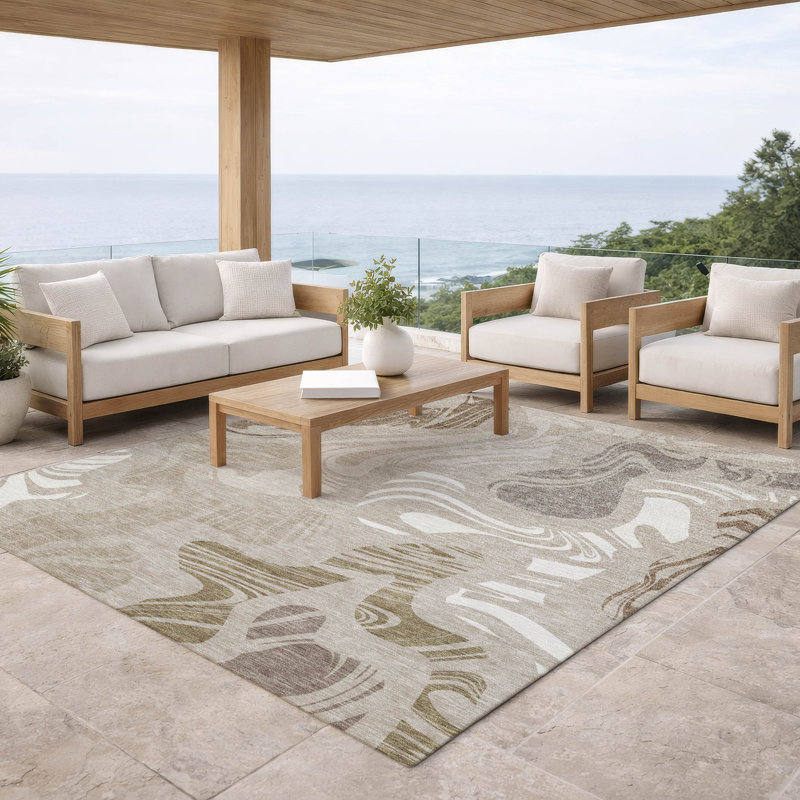 Machine Washable Indoor/Outdoor Chantille ACN2852 Abstract Rug, Beige, 9' x 12'