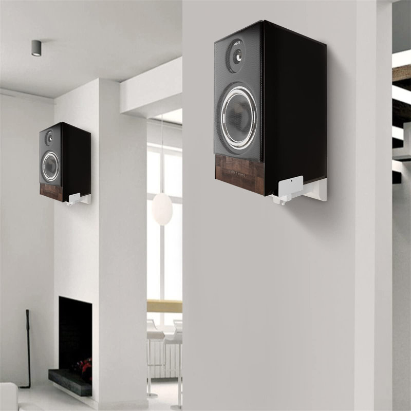 24.1cm Dual Side Clamping Bookshelf Fixed Height Speaker Stand Wall Mounting Bracket Adjustable For Large Surrounding Sound Speakers, Hold Up To 25Kgs (2 Packs)