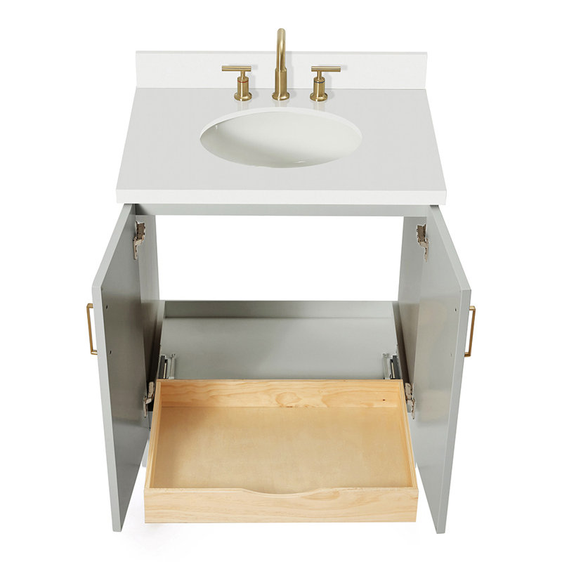 31 IN.  Single Bathroom Vanity, Gray, Oval, White Quartz