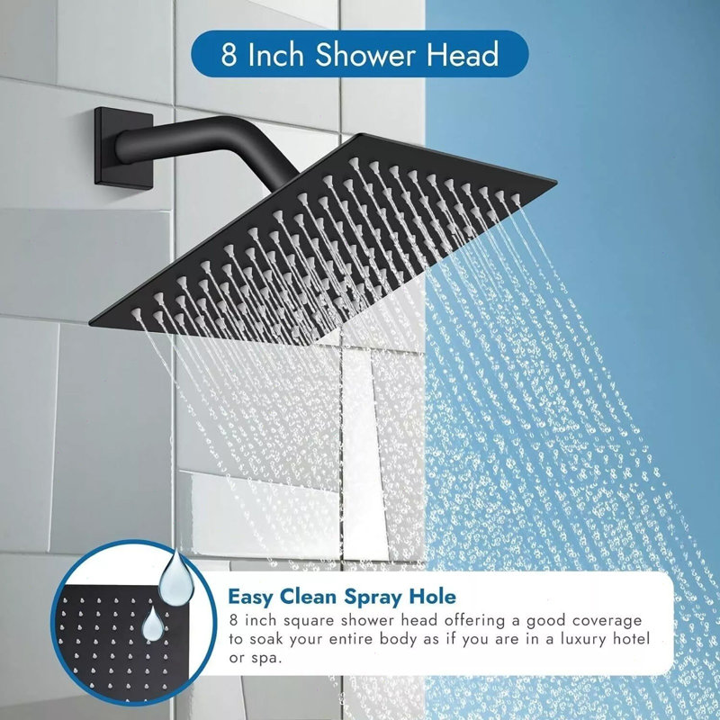 Ensemble de douche murale Mosson noir mat – Douche de pluie carrée de 20 cm avec commande à 1 fonction