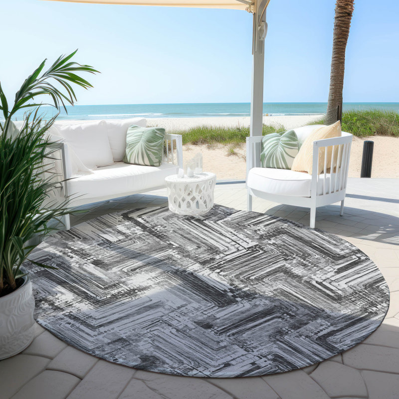 Washable Abstract Indoor / Outdoor Rug, Round 8'
