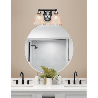 Paramount 2 Light Bath Bar Shown In Matte Black & Brushed Nickel Finish With 7" Amber Lava Glass
