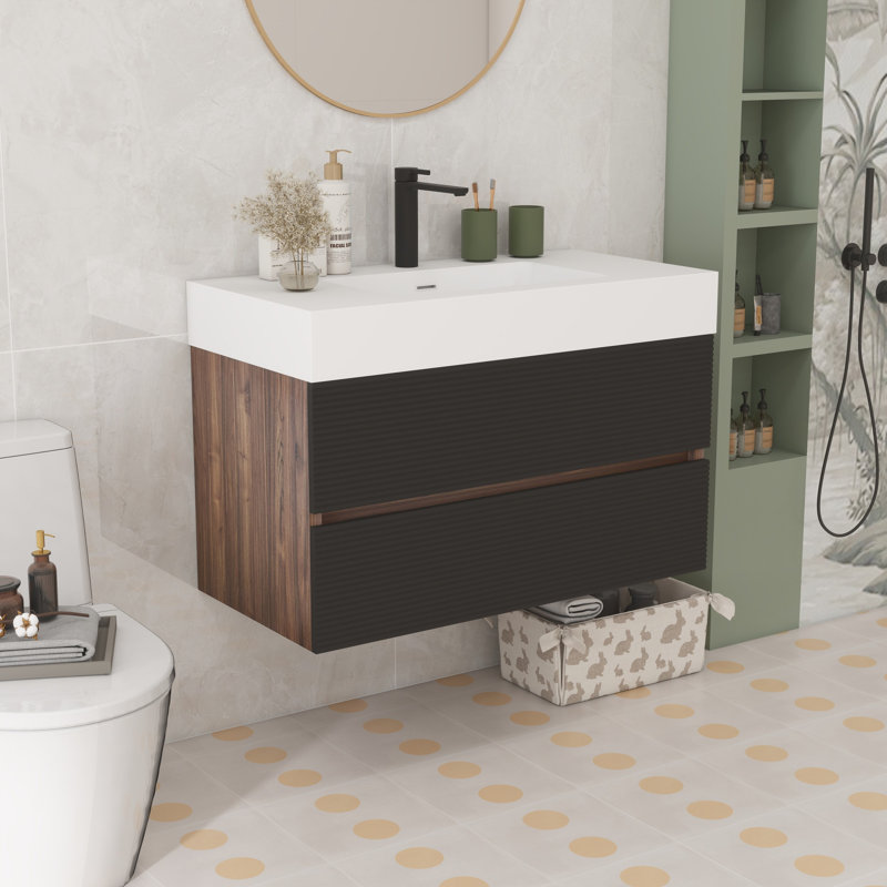 Meuble-lavabo flottant mural 36 po, Blanc