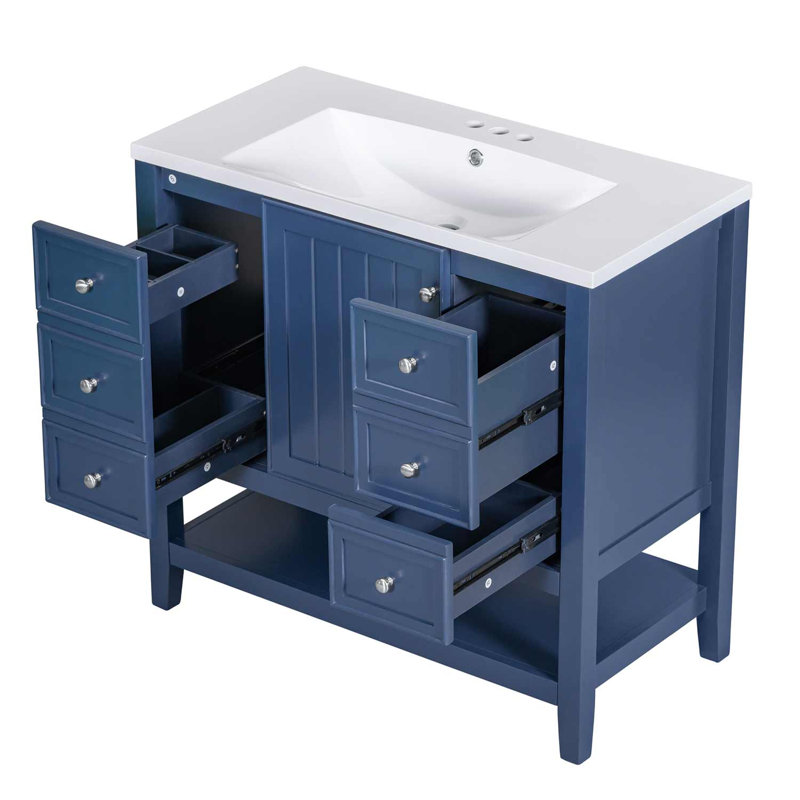 Meuble-lavabo simple 36 po avec plateau Leiding, Bleu marine