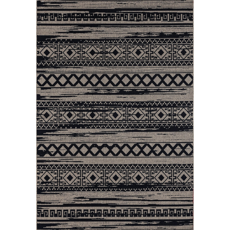 Magnifique tapis d'intérieur / extérieur brun / noir Pegues, Rectangle 5 pi 3 po x 7 pi 7 po