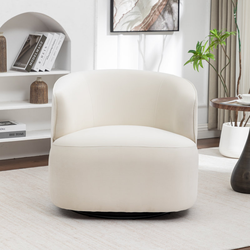 Fauteuil demi-tonneau pivotant rembourré Tybias, Beige