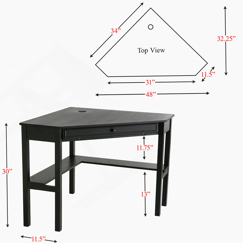 Bureau d'ordinateur de coin Jakayla - Noir, Noir