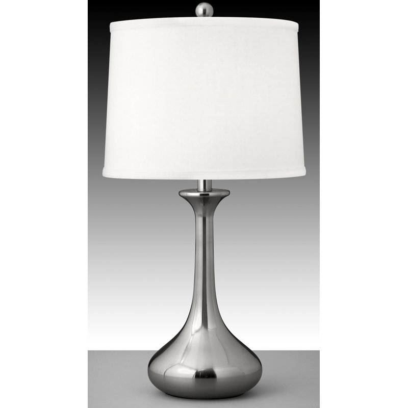 Lampe de table en laiton antique satiné métallique 26 po, Argent, Blanc, Argent transparent
