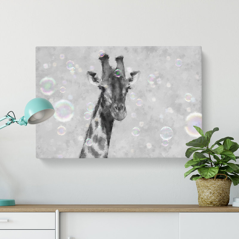 Giraffe Through The Bubbles - Wrapped Canvas Painting, 35cm H x 50cm W x 3cm D