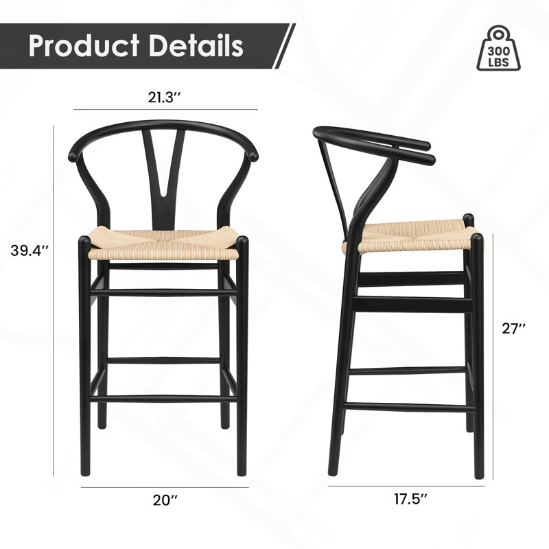 Tabouret de bar Wishbone entièrement assemblé, tabouret de bar à hauteur de comptoir pour îlot de cuisine