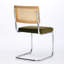 De 2 chaises de salle à manger de style Mid-Century moderne, rembourrage en velours olive, dossier en canne, base en acier inoxydable, conception en porte-à-faux pour coussin de soutien ferme, support naturel, longévité-132995357