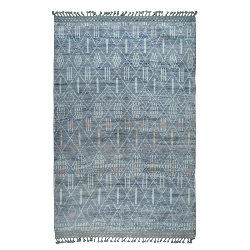 Tapis bleu chic en laine noué à la main Marrakech