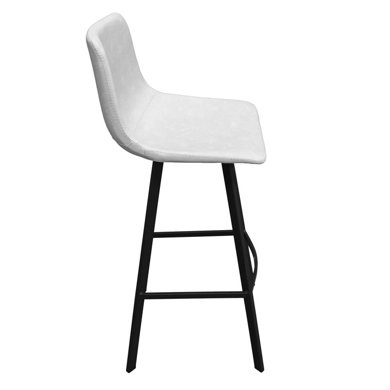 Latitude Run Modern Faux Leather Bar & Counter Stool – Armless PU Seat with Footrest, Iron Legs – Side Chair for Kitchen Island, Home Bar, Pub, Cafe, Dining Room