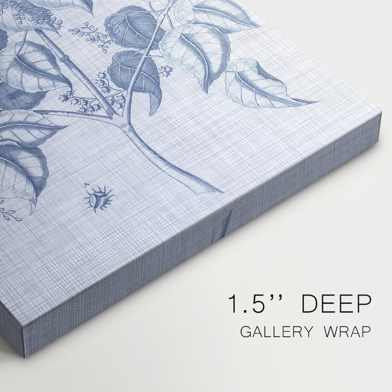 Bleu marine et lin botanique VI - Cavas enveloppés de galerie, H 27 po x l 18 po