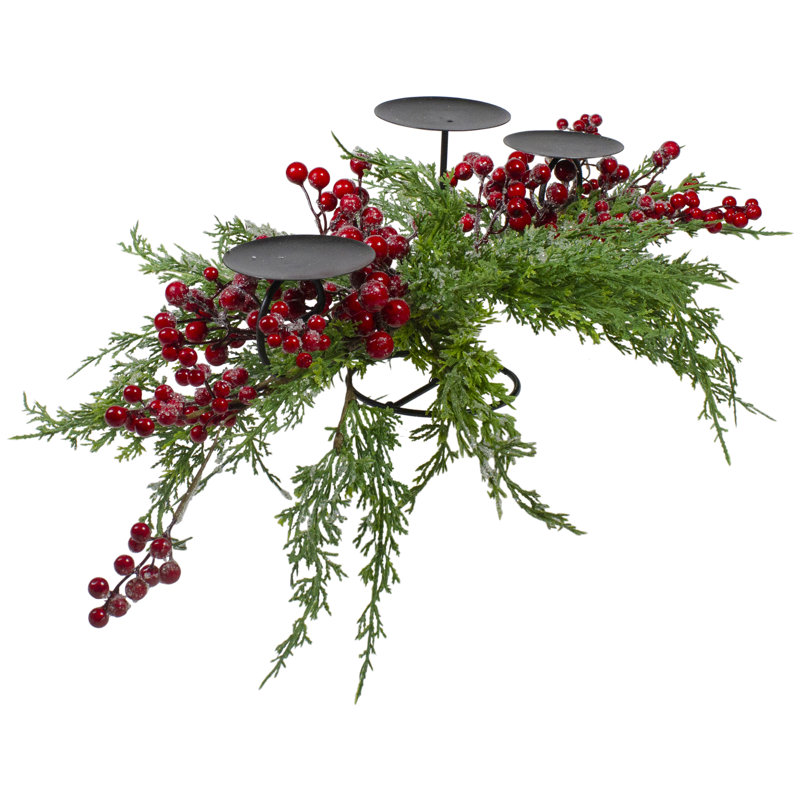 Décoration de table de Noël 32 po avec baies rouges givrées