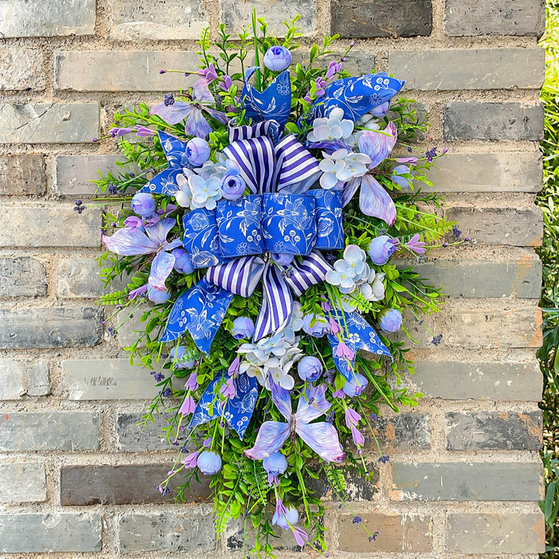 Couronne de printemps, décoration de couronne de printemps et d'été colorée, 1.57" H x 11.02" W x 11.81" D, blue