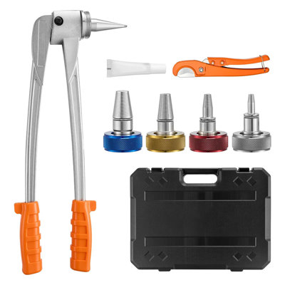 Nécessaire d'extension de tuyau Pex, outil d'extension de tuyau manuel pour tuyaux Pex de 3/8 po, 1/2 po, 3/4 po et 1 po, avec 4 têtes extensibles, coupe-tuyau et étui de transport, pour système de chauffage par rayonnement et de plomberie à eau