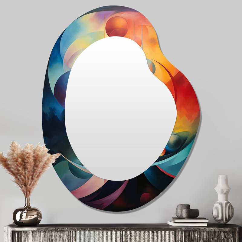 Rainbow Moons Retro Geometrics - Irregular Abstract Landscapes Modern Unique Wall Mirror