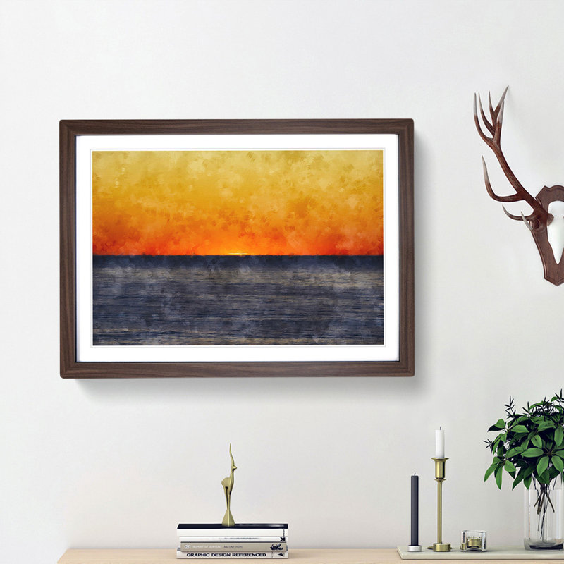 An Orange Sunset - Picture Frame Painting, 62cm H x 87cm W x 2cm D, Walnut Framed