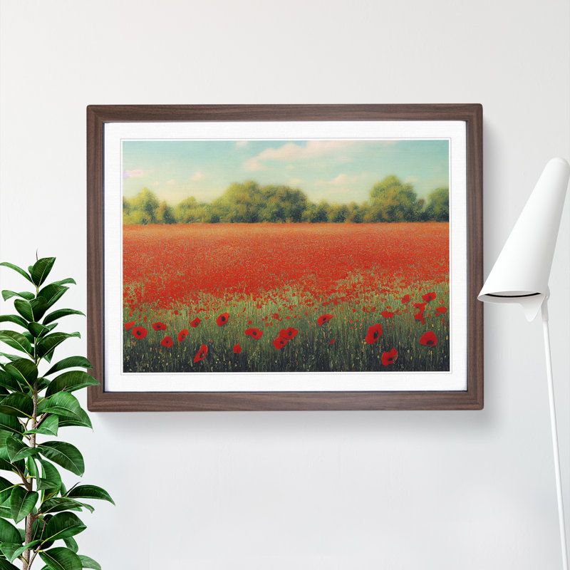 A Lush Poppy Field Flowers - Framed Print, 46cm H x 64cm W x 2cm D, Walnut
