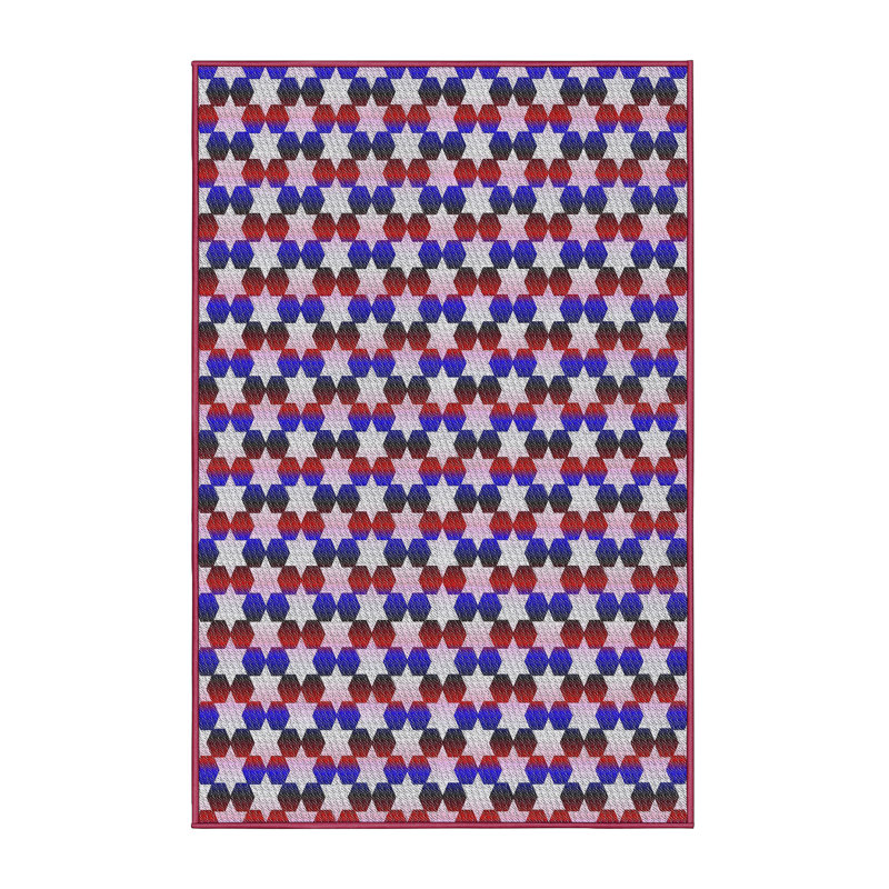 Tapis rose/bleu tissé à la machine, Rectangle 5 pi x 7 pi