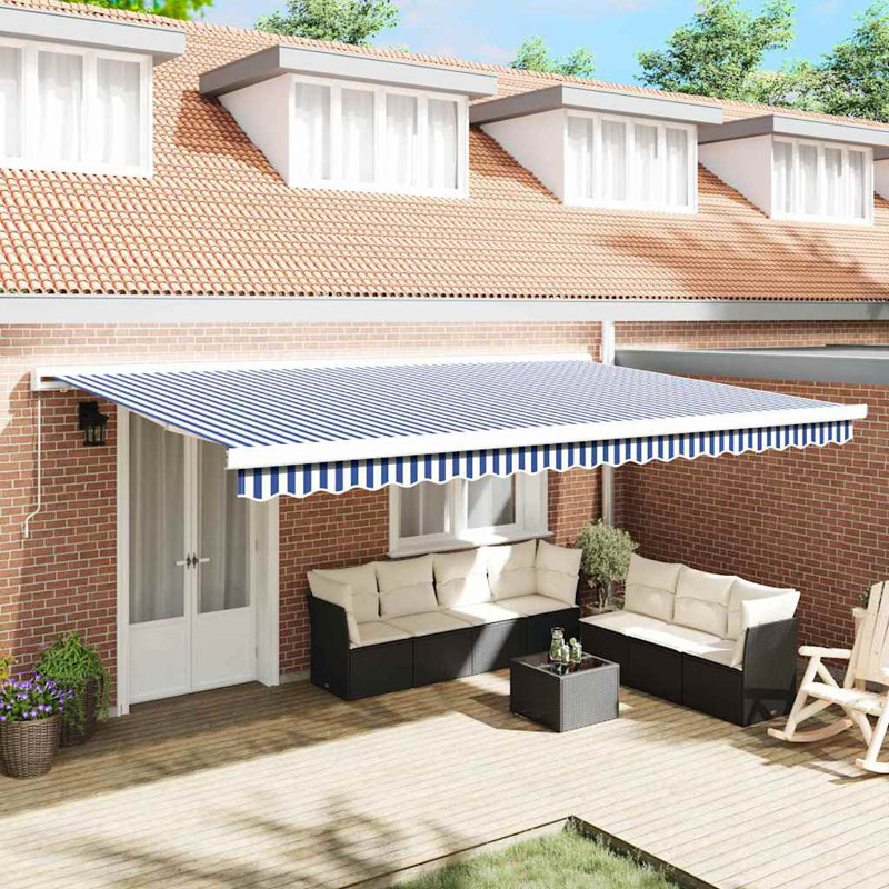 Ivy Bronx Fabric Cover Retractable Patio Awning, 500cm H x 300cm W, Blue;White Striped
