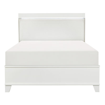 Lit double moderne avec tête de lit en similicuir blanc brillant et tête éclairée à DEL