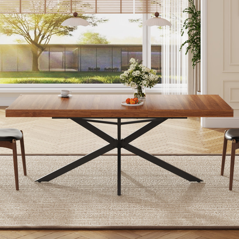 Rectangle Dining Room Table, 59.1''-78.7'' Extendable Dining Table For 6-8 Person With Hidden Storage, Brown