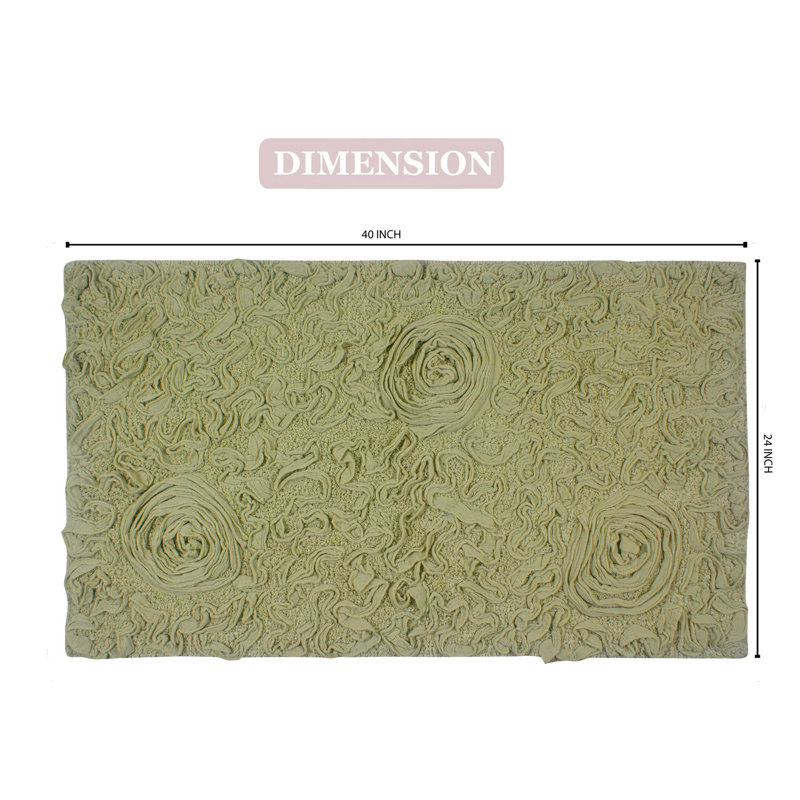 Schoenberger Floral Design Cotton Bath Rug, 40" L x 24" W, Green