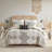4 Piece Printed Comforter Set With Throw Pillow Black/Ivory-113361366
