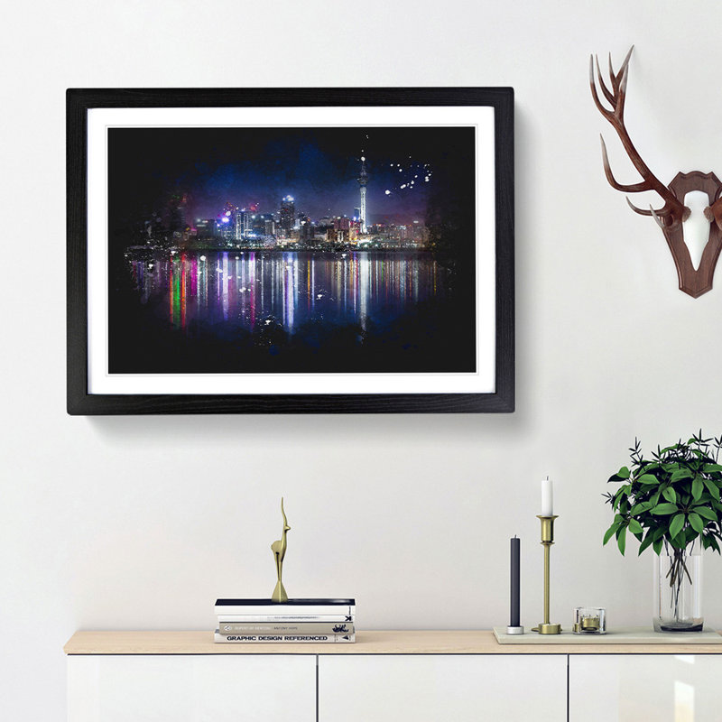 Reflections Of The Auckland Skyline - Picture Frame Graphic Art, Black Framed, 33cm H x 45cm W x 2cm D