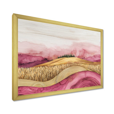 «Farm Charm Meadow With Lavender Ink Field Landscape», impressions sur toile de ferme