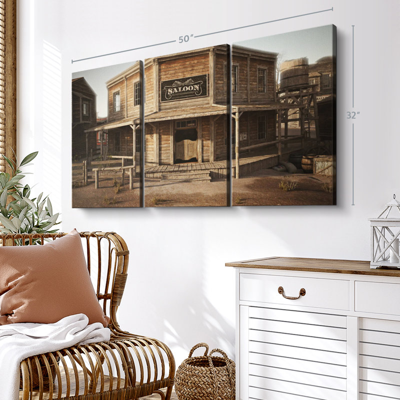 «Western Saloon Bar», 3 pièces sur toile, H 32 po x l 50 po 