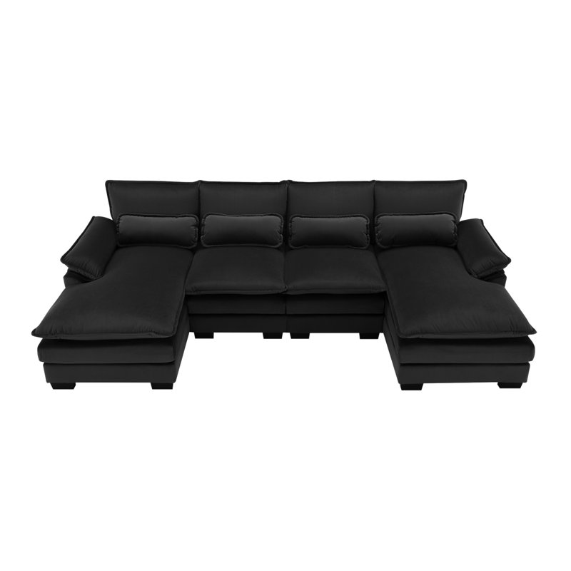 Alyzza Modern U-Shaped Sectional Sofa with Double Chaise & Lumbar Pillows – Sleeper Sofa for Apartments, Living Rooms